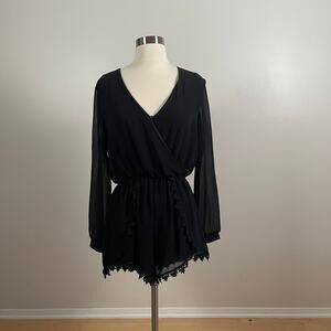 ASTR • Sheer Sleeve Romper Lace Trim